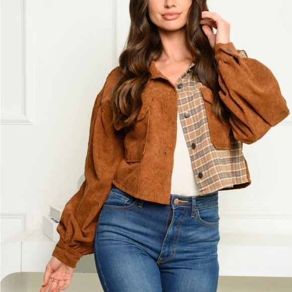 HYFVE Jackets & Blazers - New Women’s Long Sleeve Button Up Solid/Plaid Corduroy Cropped Jacket Size M